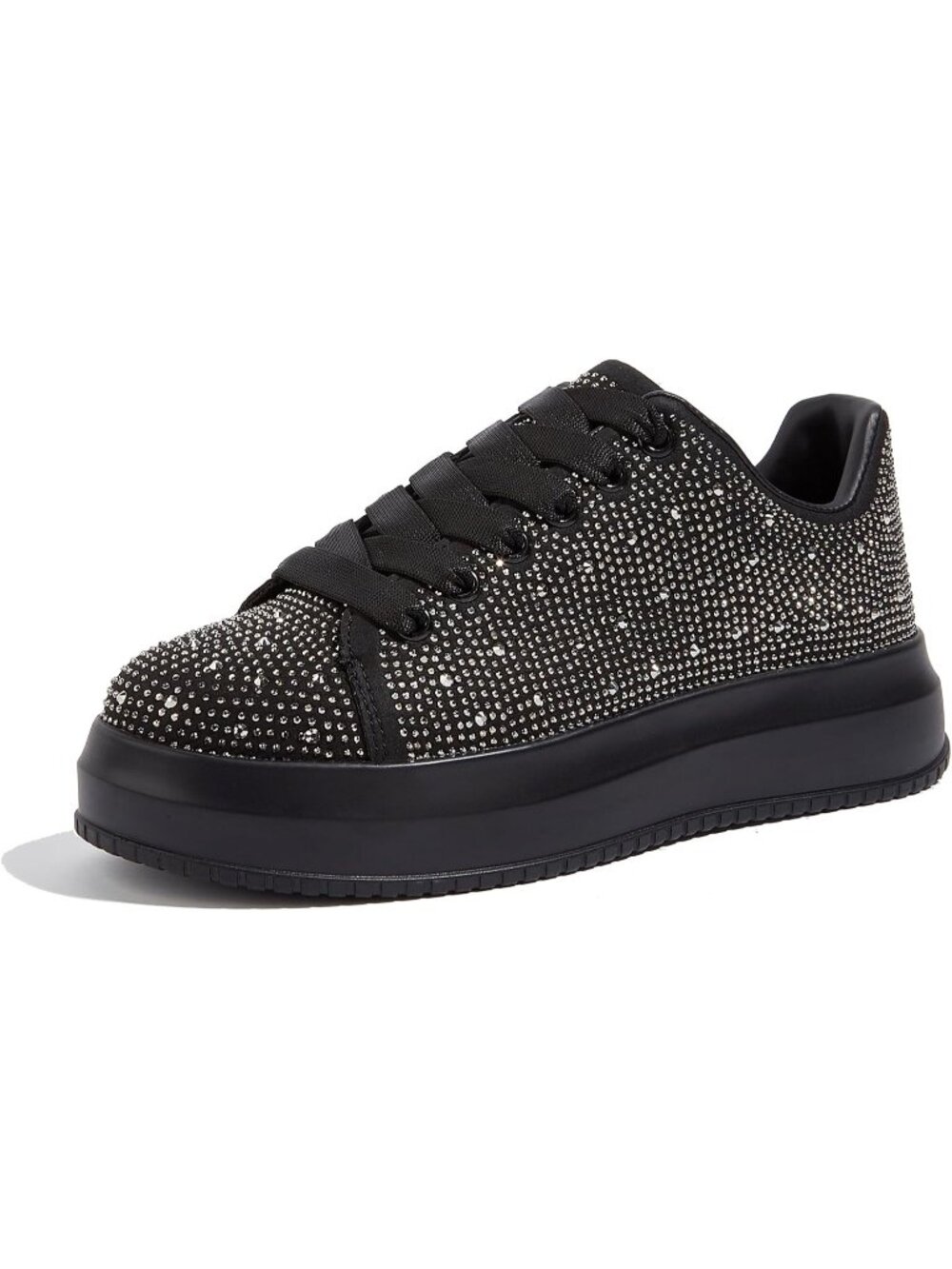 🆕Women's Black Sparkly Glitter Bling Tennis Rhinestone Platform Sneakers